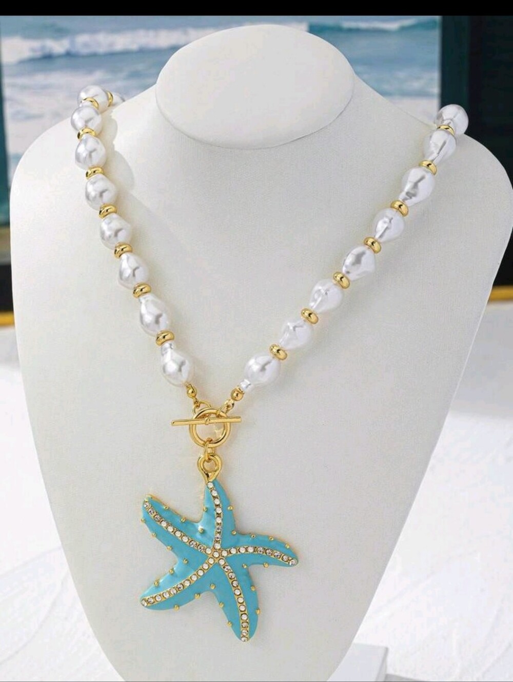 BRAND NEW ** Pearl Bead Necklace with Turquoise Starfish Pendant